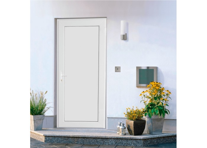 Porta Exterior PVC Painel Liso Branco 90x200cm Direita