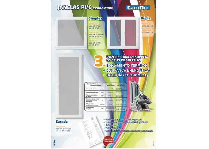 Janela PVC Oscilobatente 90x100 cm com Vidro Duplo | Cando