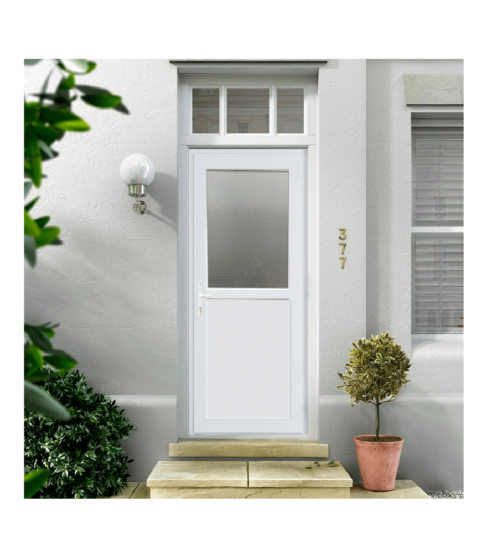 Porta Exterior PVC Meio Vidro Fosco 80x200cm Direita