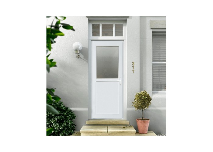 Porta Exterior PVC Meio Vidro Fosco 80x200cm Esquerda