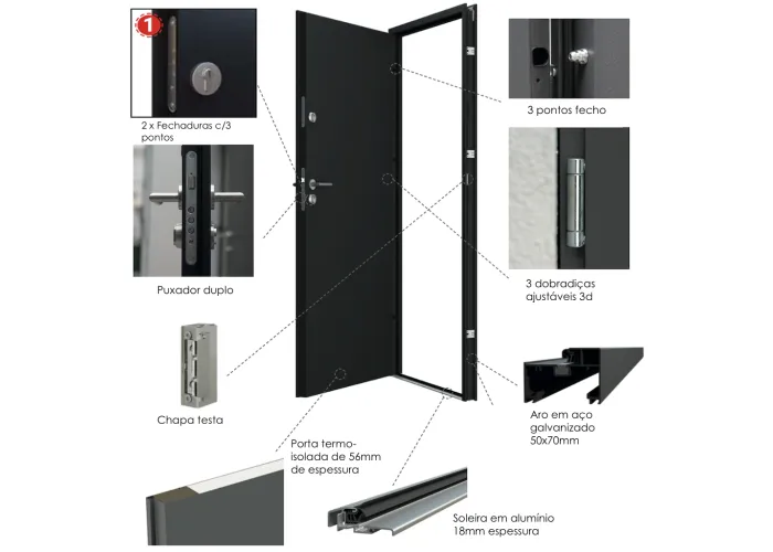 Porta Exterior Metal Smooth Branca 98x208cm Esquerda