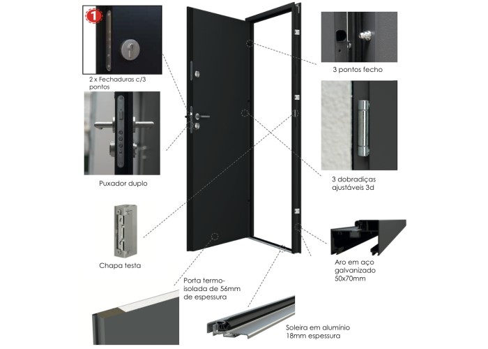 Porta Exterior Metal Smooth Nogueira 98x208cm Direita