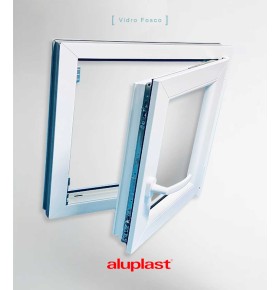 Janela PVC 50×50 cm Oscilobatente vidro duplo fosco | Aluplast A+