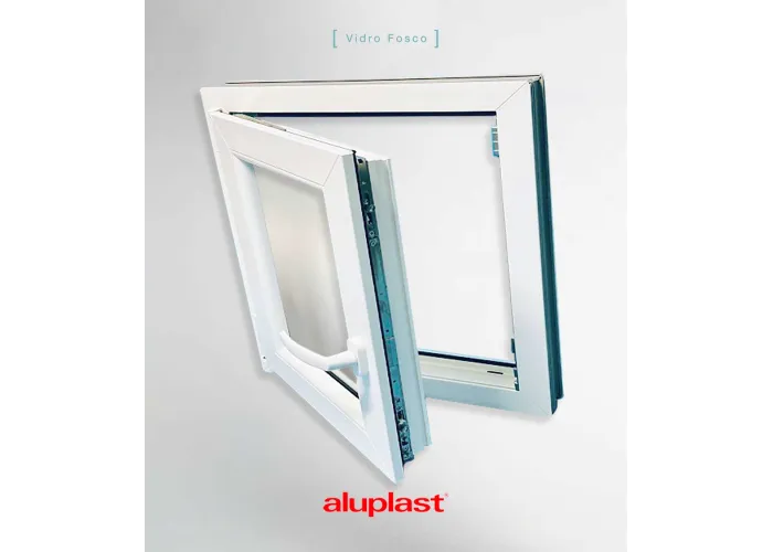 Janela PVC 50×50 cm Oscilobatente vidro duplo fosco | Aluplast A+