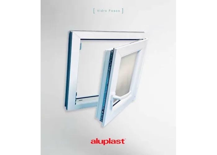 Janela PVC 60×60 cm Oscilobatente vidro duplo fosco | Aluplast A+