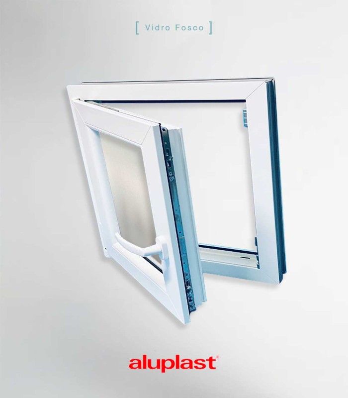 Janela PVC 60×60 cm Oscilobatente vidro duplo fosco | Aluplast A+