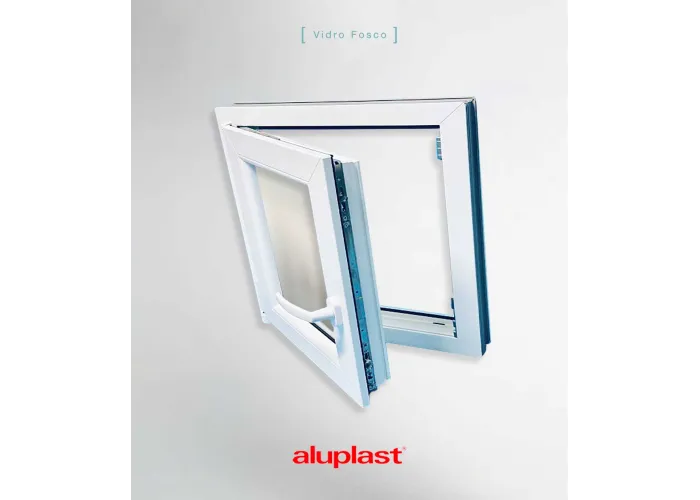 Janela PVC 60×60 cm Oscilobatente vidro duplo fosco | Aluplast A+