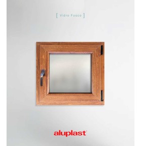 Janela PVC 60x60cm Oscilobatente DIREITA Carvalho Dourado Vidro Duplo FOSCO LISO ALUPLAST