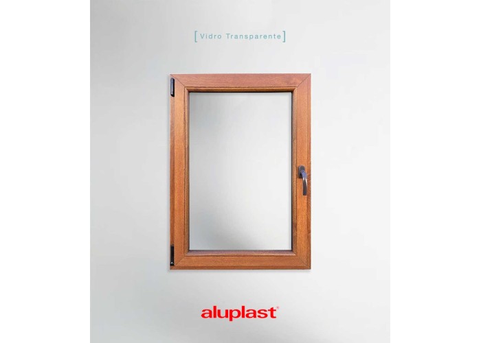 Janela PVC 80x100cm Oscilobatente Esquerda Carvalho Dourado Vidro Duplo Aluplast