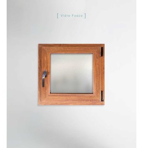 Janela PVC 50x50cm Oscilobatente Direita Carvalho Dourado Vidro Duplo Fosco Liso