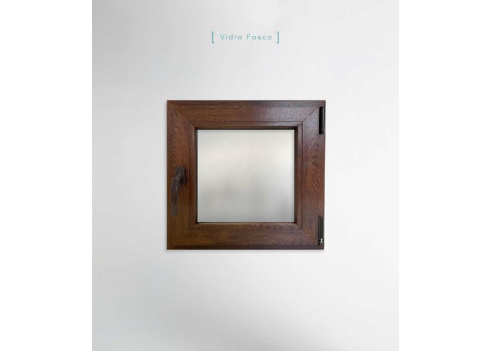 Janela PVC 50x50cm Oscilobatente Direita Nogueira Vidro Duplo Fosco Liso