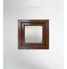 Janela PVC 50x50cm Oscilobatente Direita Nogueira Vidro Duplo Fosco Liso