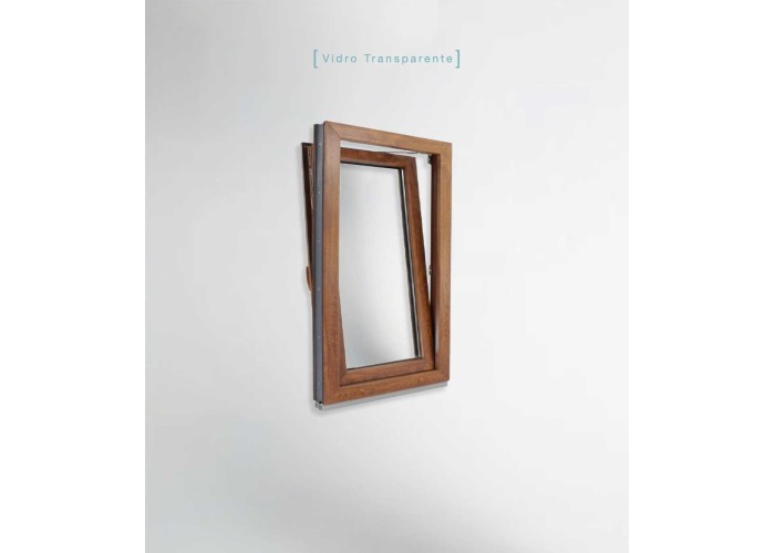 Janela PVC 70x100cm Oscilobatente Esquerda Carvalho Dourado Vidro Duplo