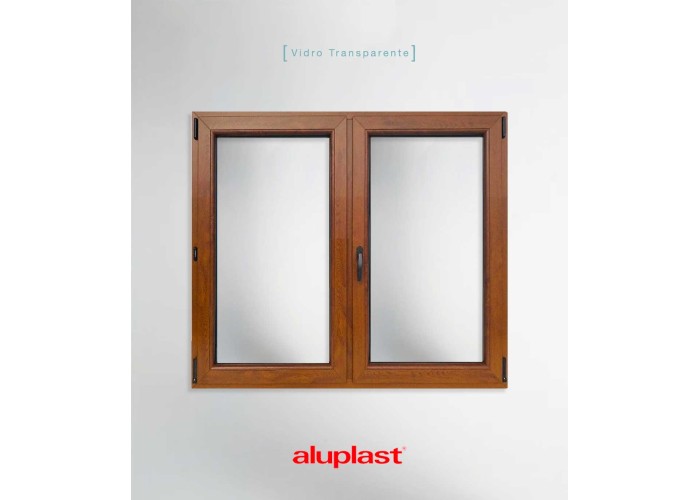 Janela PVC 100x100cm Oscilobatente Carvalho Dourado Vidro Duplo Aluplast