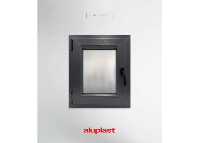 Janela PVC 50x60cm Oscilobatente Esquerda Antracite Vidro Duplo Fosco Liso Aluplast