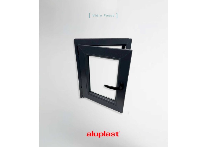 Janela PVC 50x60cm Oscilobatente Esquerda Antracite Vidro Duplo Fosco Liso Aluplast