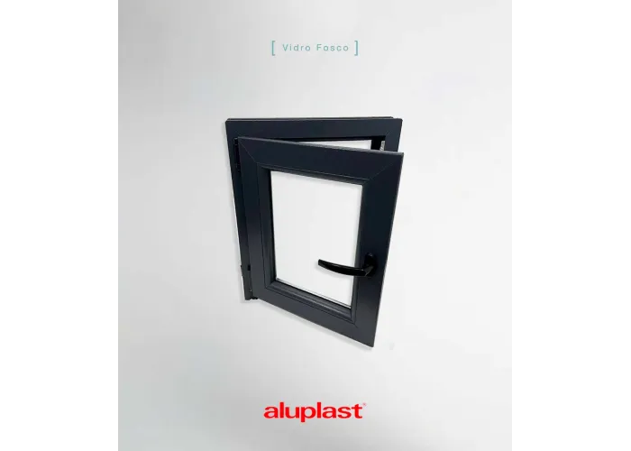 Janela PVC 50x60cm Oscilobatente Esquerda Antracite Vidro Duplo Fosco Liso Aluplast