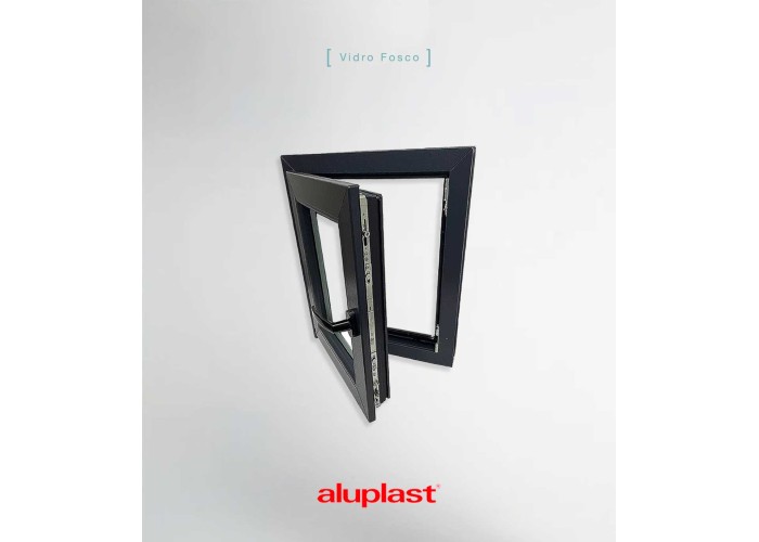Janela PVC 50x60cm Oscilobatente Esquerda Antracite Vidro Duplo Fosco Liso Aluplast