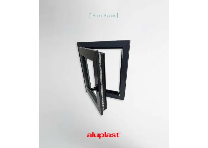 Janela PVC 50x60cm Oscilobatente Esquerda Antracite Vidro Duplo Fosco Liso Aluplast