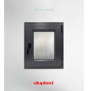 Janela PVC 50x60cm Oscilobatente Direita Antracite Vidro Duplo Fosco Liso Aluplast