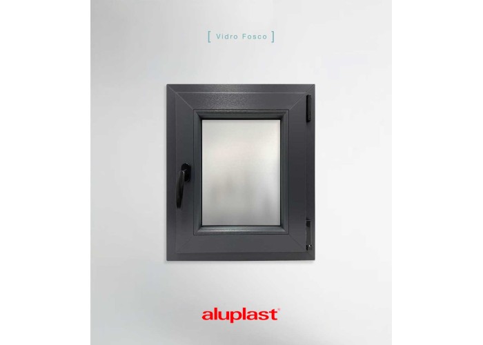 Janela PVC 50x60cm Oscilobatente Direita Antracite Vidro Duplo Fosco Liso Aluplast