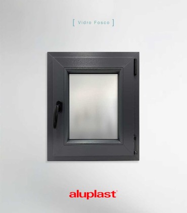 Janela PVC 50x60cm Oscilobatente DIREITA Antracite Vidro Duplo FOSCO LISO ALUPLAST