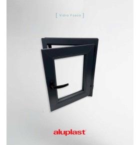 Janela PVC 50x60cm Oscilobatente Direita Antracite Vidro Duplo Fosco Liso Aluplast