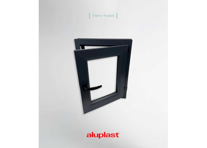Janela PVC 50x60cm Oscilobatente Direita Antracite Vidro Duplo Fosco Liso Aluplast