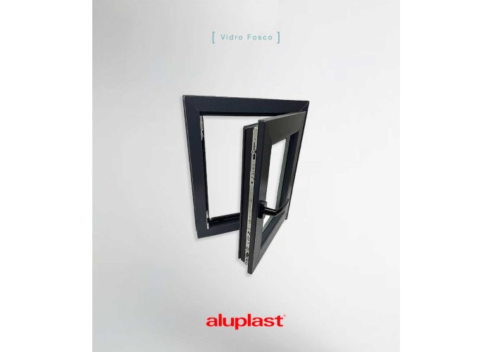 Janela PVC 50x60cm Oscilobatente Direita Antracite Vidro Duplo Fosco Liso Aluplast