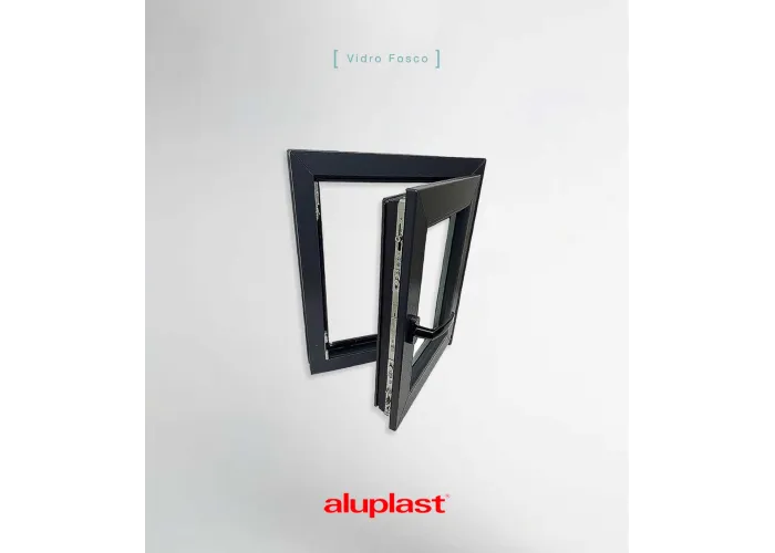 Janela PVC 50x60cm Oscilobatente Direita Antracite Vidro Duplo Fosco Liso Aluplast