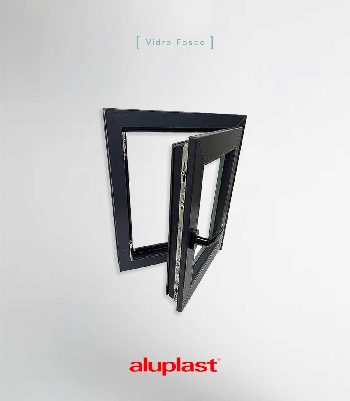 Janela PVC 50x60cm Oscilobatente DIREITA Antracite Vidro Duplo FOSCO LISO ALUPLAST