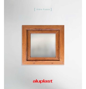 Janela PVC 60x60cm Oscilobatente Direita Carvalho Dourado Vidro Duplo Fosco Liso Aluplast