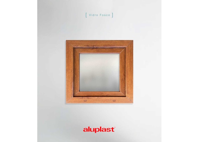 Janela PVC 60x60cm Oscilobatente Direita Carvalho Dourado Vidro Duplo Fosco Liso Aluplast