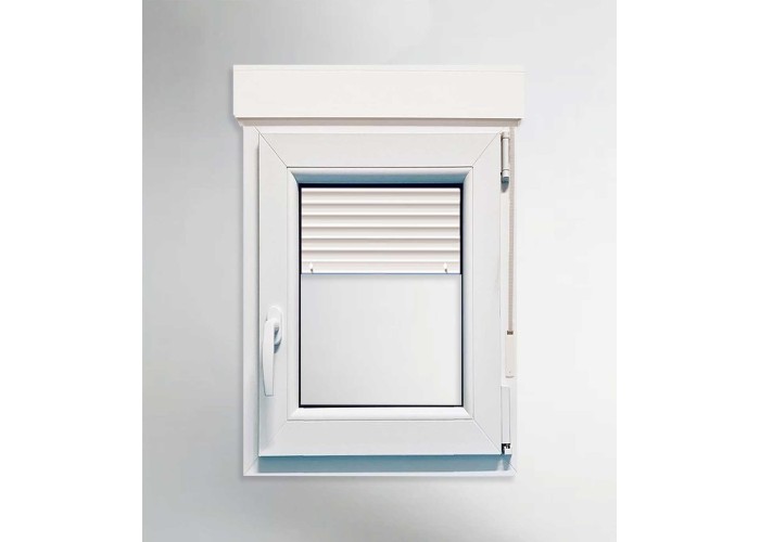 Janela PVC 70x115,5cm Oscilobatente Direita com Estore Vidro Duplo Fosco Liso Aluplast