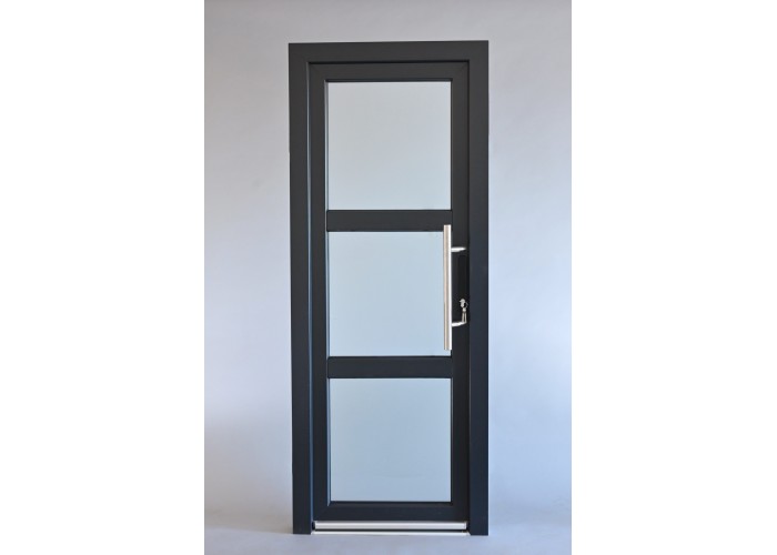 Porta Exterior PVC Vidro Fosco H3 Antracite Esquerda - Por Medida