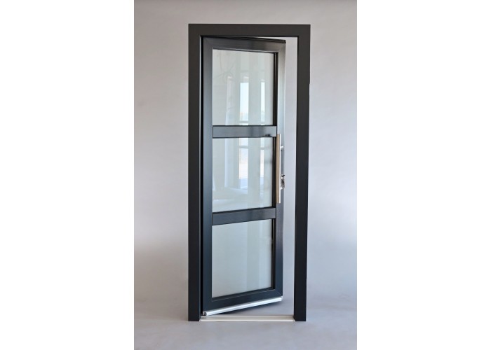 Porta Exterior PVC Vidro Fosco H3 Antracite Esquerda - Por Medida