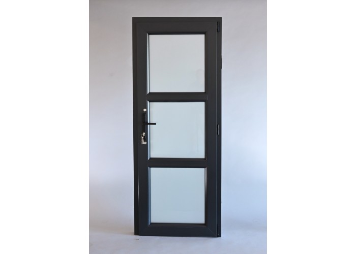 Porta Exterior PVC Vidro Fosco H3 Antracite Esquerda - Por Medida