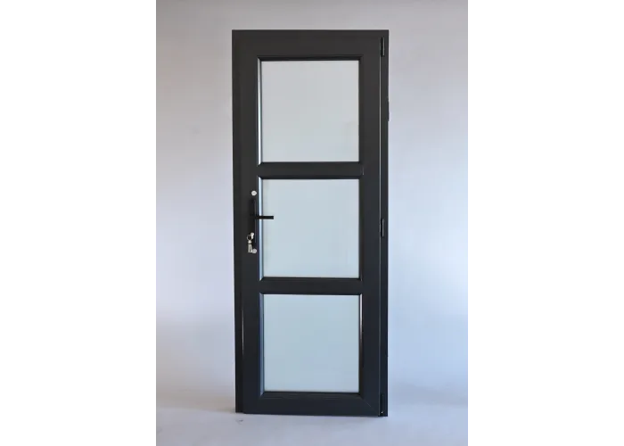 Porta Exterior PVC Vidro Fosco H3 Antracite Esquerda - Por Medida