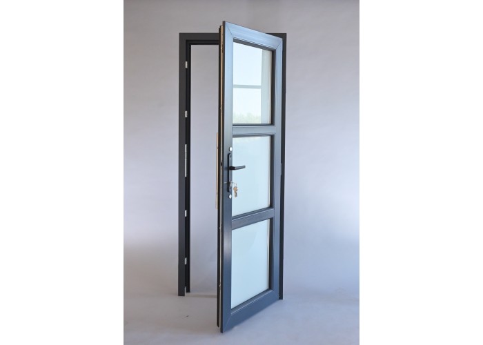 Porta Exterior PVC Vidro Fosco H3 Antracite Esquerda - Por Medida