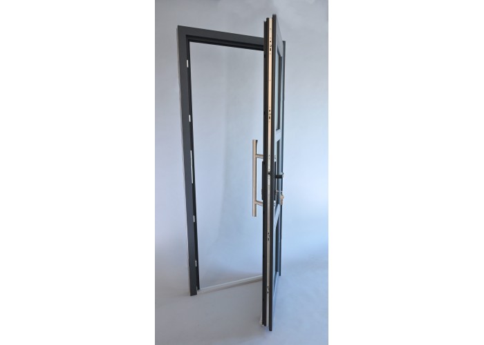 Porta Exterior PVC Vidro Fosco H3 Antracite Esquerda - Por Medida
