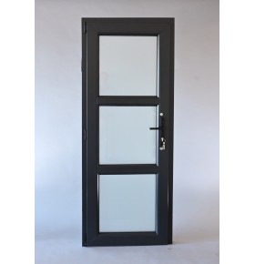 Porta Exterior Aluplast PVC Vidro Fosco 80x200cm Antracite Direita