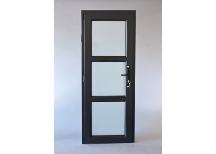 Porta Exterior Aluplast PVC Vidro Fosco 80x200cm Antracite Direita