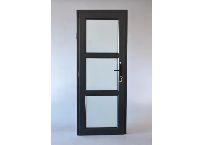 Porta Exterior Aluplast PVC Vidro Fosco 80x200cm Antracite Direita