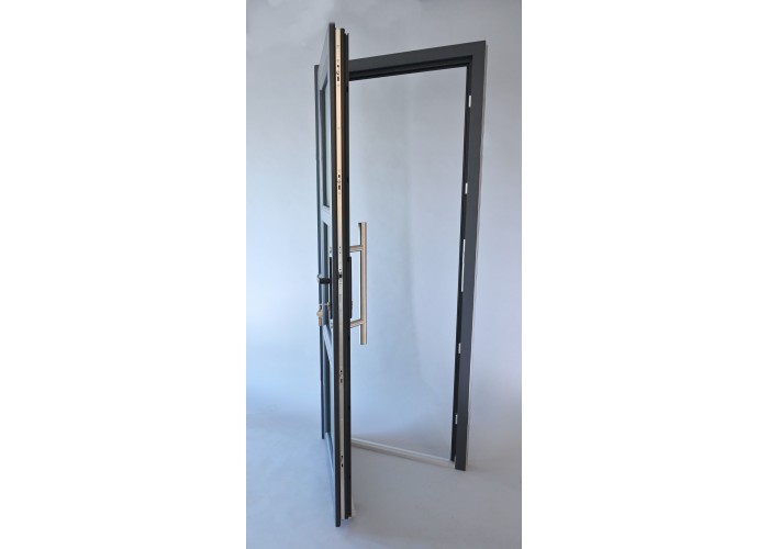Porta Exterior Aluplast PVC Vidro Fosco 80x200cm Antracite Direita