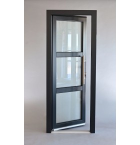 Porta Exterior Aluplast PVC Vidro Fosco 80x200cm Antracite Esquerda