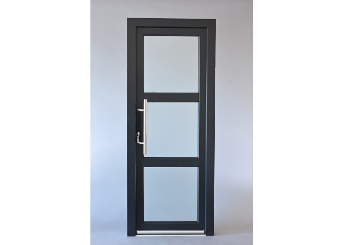 Porta Exterior Aluplast PVC Vidro Fosco 90x200cm Antracite Direita