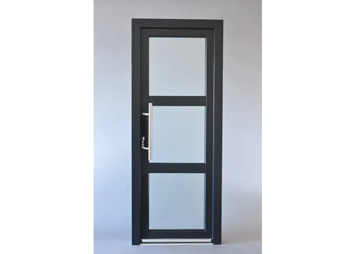 Porta Exterior Aluplast PVC Vidro Fosco 90x200cm Antracite Direita