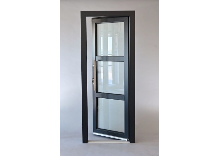 Porta Exterior Aluplast PVC Vidro Fosco 90x200cm Antracite Direita