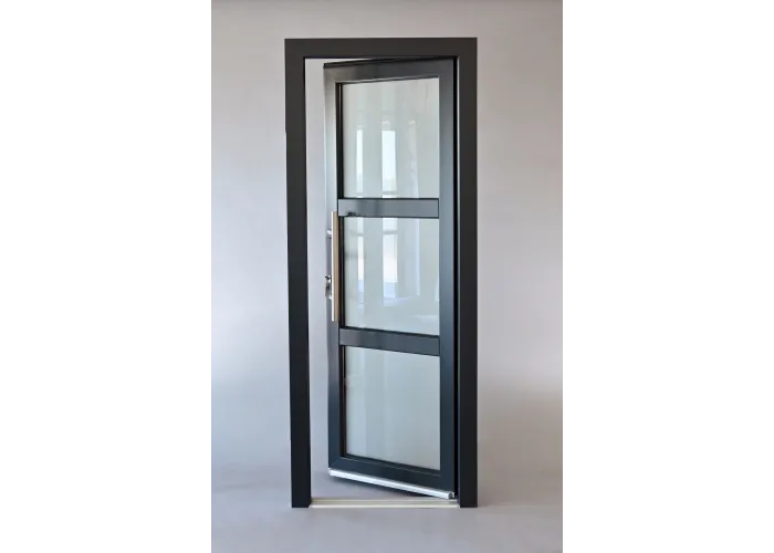 Porta Exterior Aluplast PVC Vidro Fosco 90x200cm Antracite Direita