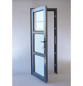 Porta Exterior Aluplast PVC Vidro Fosco 90x200cm Antracite Direita